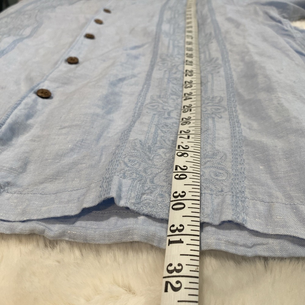 Caribbean Men's Linen Pale Blue Embroidered Button Up Shirt Sz‎ XL - Picture 5 of 10